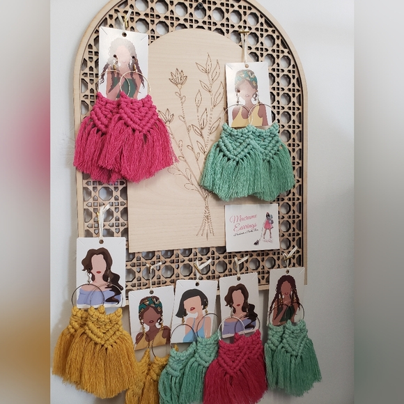 Macrame Earrings - Sunshine Yellow - Picture 2 of 7